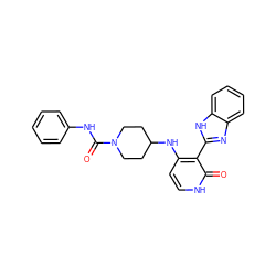 O=C(Nc1ccccc1)N1CCC(Nc2cc[nH]c(=O)c2-c2nc3ccccc3[nH]2)CC1 ZINC000653720681