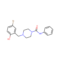 O=C(Nc1ccccc1)N1CCN(Cc2cc(Br)ccc2O)CC1 ZINC000137476893