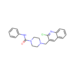 O=C(Nc1ccccc1)N1CCN(Cc2cc3ccccc3nc2Cl)CC1 ZINC000136785104