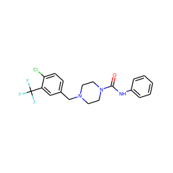 O=C(Nc1ccccc1)N1CCN(Cc2ccc(Cl)c(C(F)(F)F)c2)CC1 ZINC000038225252