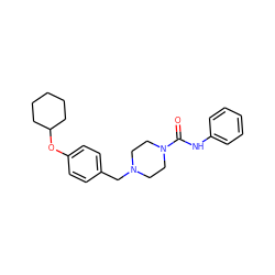 O=C(Nc1ccccc1)N1CCN(Cc2ccc(OC3CCCCC3)cc2)CC1 ZINC000035816289