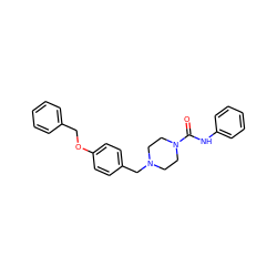 O=C(Nc1ccccc1)N1CCN(Cc2ccc(OCc3ccccc3)cc2)CC1 ZINC000137995060