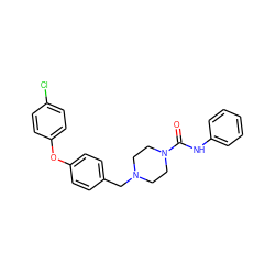 O=C(Nc1ccccc1)N1CCN(Cc2ccc(Oc3ccc(Cl)cc3)cc2)CC1 ZINC000095557544