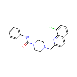 O=C(Nc1ccccc1)N1CCN(Cc2ccc3cccc(Cl)c3n2)CC1 ZINC000038252771