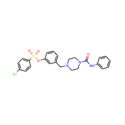 O=C(Nc1ccccc1)N1CCN(Cc2cccc(OS(=O)(=O)c3ccc(Cl)cc3)c2)CC1 ZINC000200260214