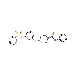 O=C(Nc1ccccc1)N1CCN(Cc2cccc(OS(=O)(=O)c3ccccc3)c2)CC1 ZINC000200260694