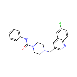 O=C(Nc1ccccc1)N1CCN(Cc2cnc3ccc(Cl)cc3c2)CC1 ZINC000035983235