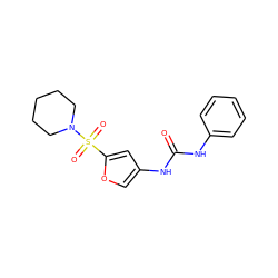 O=C(Nc1ccccc1)Nc1coc(S(=O)(=O)N2CCCCC2)c1 ZINC000040873701