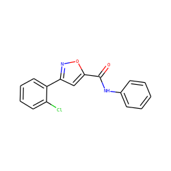 O=C(Nc1ccccc1)c1cc(-c2ccccc2Cl)no1 ZINC000004060161