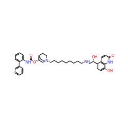 O=C(Nc1ccccc1-c1ccccc1)O[C@H]1C[N+]2(CCCCCCCCCNC[C@H](O)c3ccc(O)c4[nH]c(=O)ccc34)CCC1CC2 ZINC000072121209