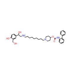 O=C(Nc1ccccc1-c1ccccc1)OC1CCN(CCCCCCCCCNC[C@H](O)c2ccc(O)c(CO)c2)CC1 ZINC000066102224