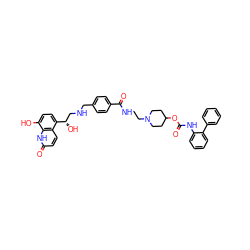 O=C(Nc1ccccc1-c1ccccc1)OC1CCN(CCNC(=O)c2ccc(CNC[C@H](O)c3ccc(O)c4[nH]c(=O)ccc34)cc2)CC1 ZINC000195969210