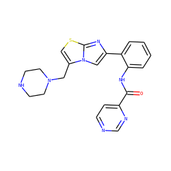 O=C(Nc1ccccc1-c1cn2c(CN3CCNCC3)csc2n1)c1ccncn1 ZINC000095591694