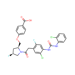 O=C(Nc1ccccc1Cl)Nc1cc(F)c(CC(=O)N2C[C@@H](F)C[C@H]2COc2ccc(C(=O)O)cc2)cc1Cl ZINC000044358431