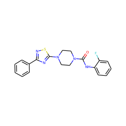 O=C(Nc1ccccc1F)N1CCN(c2nc(-c3ccccc3)ns2)CC1 ZINC000034837398