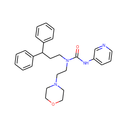 O=C(Nc1cccnc1)N(CCC(c1ccccc1)c1ccccc1)CCN1CCOCC1 ZINC000096258244