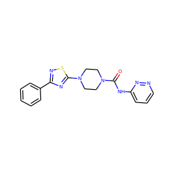 O=C(Nc1cccnn1)N1CCN(c2nc(-c3ccccc3)ns2)CC1 ZINC000038249086