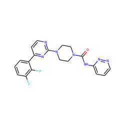 O=C(Nc1cccnn1)N1CCN(c2nccc(-c3cccc(F)c3F)n2)CC1 ZINC000103267363