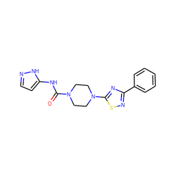 O=C(Nc1ccn[nH]1)N1CCN(c2nc(-c3ccccc3)ns2)CC1 ZINC000045496727