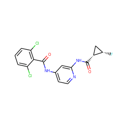 O=C(Nc1ccnc(NC(=O)[C@@H]2C[C@@H]2F)c1)c1c(Cl)cccc1Cl ZINC000096928697