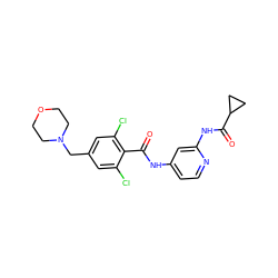 O=C(Nc1ccnc(NC(=O)C2CC2)c1)c1c(Cl)cc(CN2CCOCC2)cc1Cl ZINC000096928692