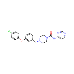 O=C(Nc1ccncn1)N1CCN(Cc2cccc(Oc3ccc(Cl)cc3)c2)CC1 ZINC000095552896