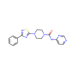 O=C(Nc1ccncn1)N1CCN(c2nc(-c3ccccc3)ns2)CC1 ZINC000040379251