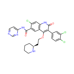 O=C(Nc1ccncn1)c1cc2c(OCC[C@@H]3CCCCN3)c(-c3ccc(Cl)c(Cl)c3)c(=O)[nH]c2cc1Cl ZINC000029416605