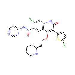 O=C(Nc1ccncn1)c1cc2c(OCC[C@@H]3CCCCN3)c(-c3ccc(Cl)s3)c(=O)[nH]c2cc1Cl ZINC000029466516