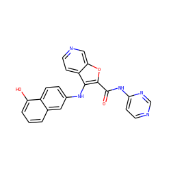 O=C(Nc1ccncn1)c1oc2cnccc2c1Nc1ccc2c(O)cccc2c1 ZINC000034891276