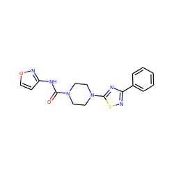 O=C(Nc1ccon1)N1CCN(c2nc(-c3ccccc3)ns2)CC1 ZINC000045495792