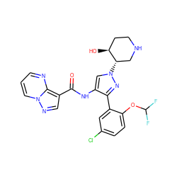 O=C(Nc1cn([C@H]2CNCC[C@@H]2O)nc1-c1cc(Cl)ccc1OC(F)F)c1cnn2cccnc12 ZINC001772642575