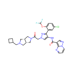 O=C(Nc1cn(CC(=O)N2C[C@@H]3CN(CC4CCC4)C[C@@H]3C2)nc1-c1cc(Cl)ccc1OC(F)F)c1cnn2cccnc12 ZINC001772655910