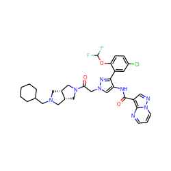 O=C(Nc1cn(CC(=O)N2C[C@@H]3CN(CC4CCCCC4)C[C@@H]3C2)nc1-c1cc(Cl)ccc1OC(F)F)c1cnn2cccnc12 ZINC001772611642