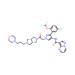 O=C(Nc1cn(CC(=O)N2C[C@@H]3CN(CCCN4CCOCC4)C[C@@H]3C2)nc1-c1cc(Cl)ccc1OC(F)F)c1cnn2cccnc12 ZINC001772607489