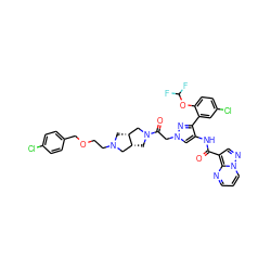 O=C(Nc1cn(CC(=O)N2C[C@@H]3CN(CCOCc4ccc(Cl)cc4)C[C@@H]3C2)nc1-c1cc(Cl)ccc1OC(F)F)c1cnn2cccnc12 ZINC001772588507