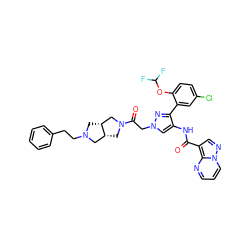 O=C(Nc1cn(CC(=O)N2C[C@@H]3CN(CCc4ccccc4)C[C@@H]3C2)nc1-c1cc(Cl)ccc1OC(F)F)c1cnn2cccnc12 ZINC001772610158