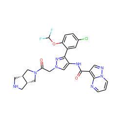 O=C(Nc1cn(CC(=O)N2C[C@@H]3CNC[C@@H]3C2)nc1-c1cc(Cl)ccc1OC(F)F)c1cnn2cccnc12 ZINC001772599326