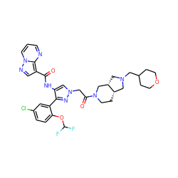 O=C(Nc1cn(CC(=O)N2CC[C@H]3CN(CC4CCOCC4)C[C@H]3C2)nc1-c1cc(Cl)ccc1OC(F)F)c1cnn2cccnc12 ZINC001772606936