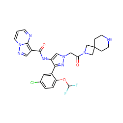 O=C(Nc1cn(CC(=O)N2CC3(CCNCC3)C2)nc1-c1cc(Cl)ccc1OC(F)F)c1cnn2cccnc12 ZINC001772638972