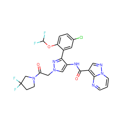 O=C(Nc1cn(CC(=O)N2CCC(F)(F)C2)nc1-c1cc(Cl)ccc1OC(F)F)c1cnn2cccnc12 ZINC001772573619