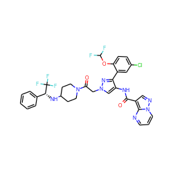 O=C(Nc1cn(CC(=O)N2CCC(N[C@H](c3ccccc3)C(F)(F)F)CC2)nc1-c1cc(Cl)ccc1OC(F)F)c1cnn2cccnc12 ZINC001772648442