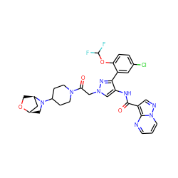 O=C(Nc1cn(CC(=O)N2CCC(N3C[C@@H]4C[C@H]3CO4)CC2)nc1-c1cc(Cl)ccc1OC(F)F)c1cnn2cccnc12 ZINC001772630492