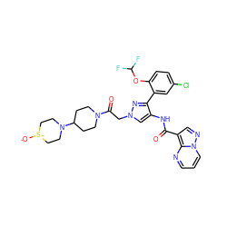 O=C(Nc1cn(CC(=O)N2CCC(N3CC[S+]([O-])CC3)CC2)nc1-c1cc(Cl)ccc1OC(F)F)c1cnn2cccnc12 ZINC001772621543