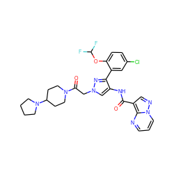 O=C(Nc1cn(CC(=O)N2CCC(N3CCCC3)CC2)nc1-c1cc(Cl)ccc1OC(F)F)c1cnn2cccnc12 ZINC001772611060