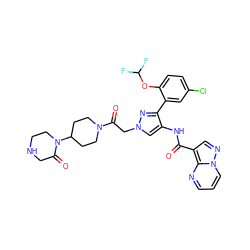 O=C(Nc1cn(CC(=O)N2CCC(N3CCNCC3=O)CC2)nc1-c1cc(Cl)ccc1OC(F)F)c1cnn2cccnc12 ZINC001772640183