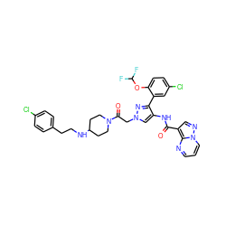 O=C(Nc1cn(CC(=O)N2CCC(NCCc3ccc(Cl)cc3)CC2)nc1-c1cc(Cl)ccc1OC(F)F)c1cnn2cccnc12 ZINC001772618360