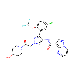 O=C(Nc1cn(CC(=O)N2CCC(O)CC2)nc1-c1cc(Cl)ccc1OC(F)F)c1cnn2cccnc12 ZINC001772647095