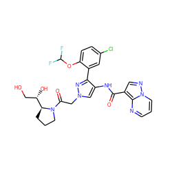 O=C(Nc1cn(CC(=O)N2CCC[C@H]2[C@@H](O)CO)nc1-c1cc(Cl)ccc1OC(F)F)c1cnn2cccnc12 ZINC001772628284