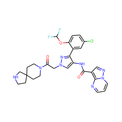 O=C(Nc1cn(CC(=O)N2CCC3(CCNC3)CC2)nc1-c1cc(Cl)ccc1OC(F)F)c1cnn2cccnc12 ZINC001772630196